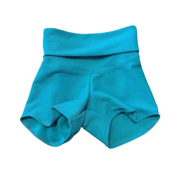 Turquoise Ribbed High-Waist Shorts - Picture 1 of 8